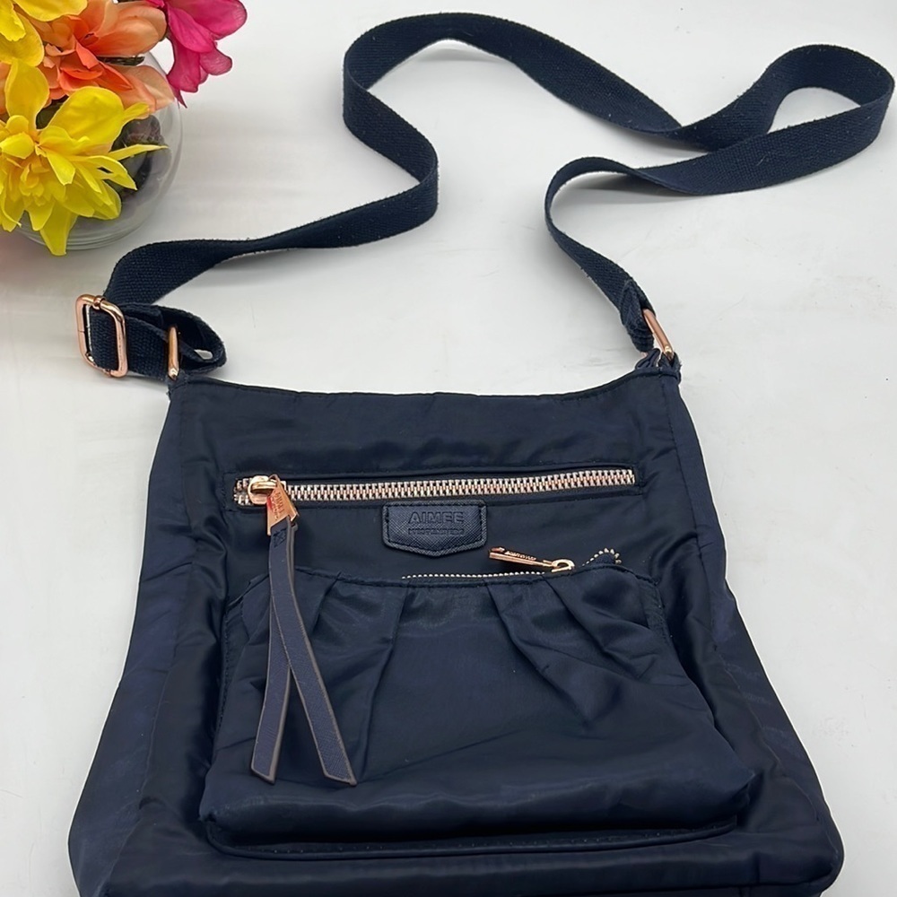 Aimee Kestenberg Navy Blue Lightweight Crossbody Bag with rose gold accents